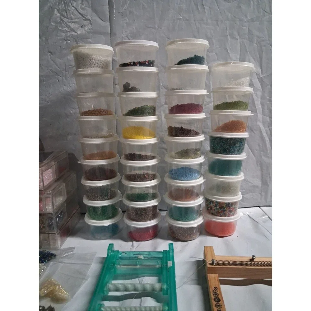 Massive  Bead Loom And Beads Lot 2 Bead Looms And Tons Of Beads Glass And More